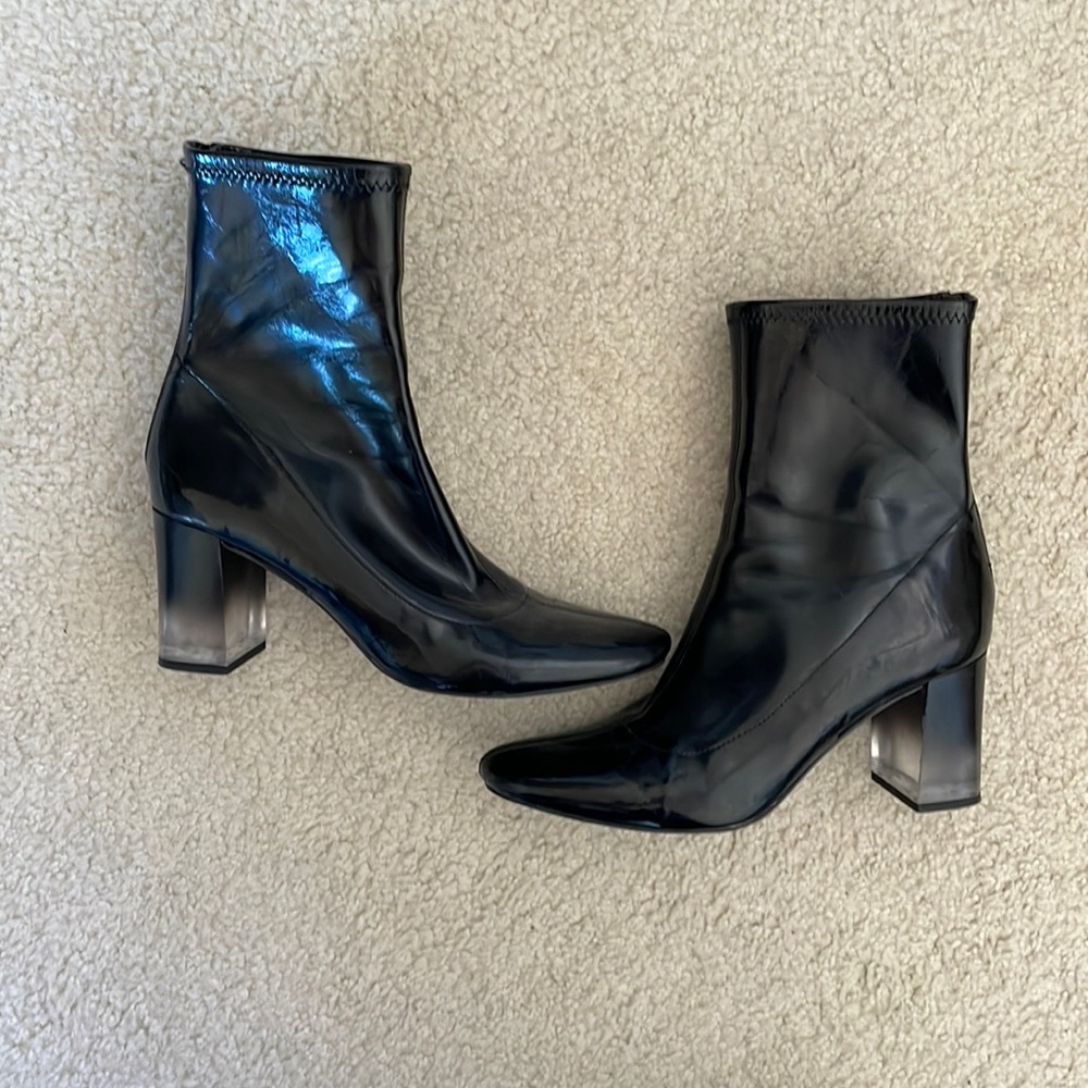 RARE Zara Patent Leather Rain boot w/ ombré lucite  block heel, size 38
